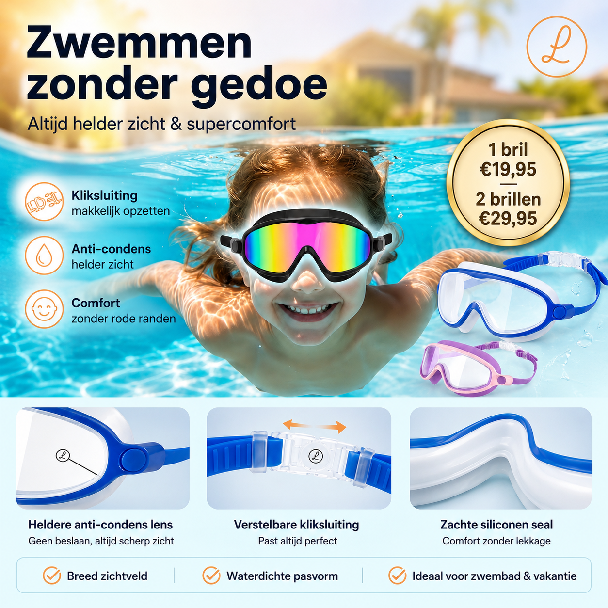 ClearDive Zwembril - Klik vast, duik en zie alles scherp